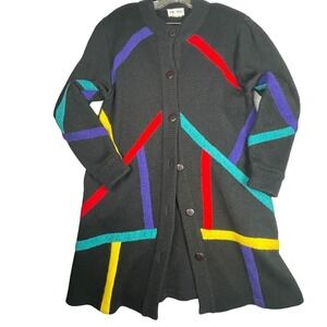 VTG JM Joss Mohair Wool Sweater M 80s Art to Wear Heavy Knit Bold Made Hong Kong